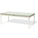 a white coffee table with a glass top