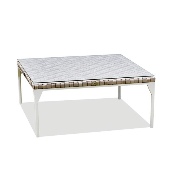 a white coffee table with a square top