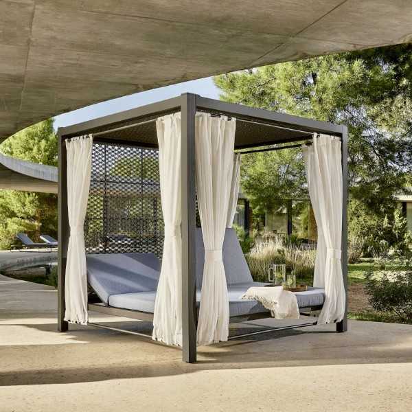 Lit de Jardin Daybed Cabane MOMA Skyline Design Gris Antracite avec Rideaux