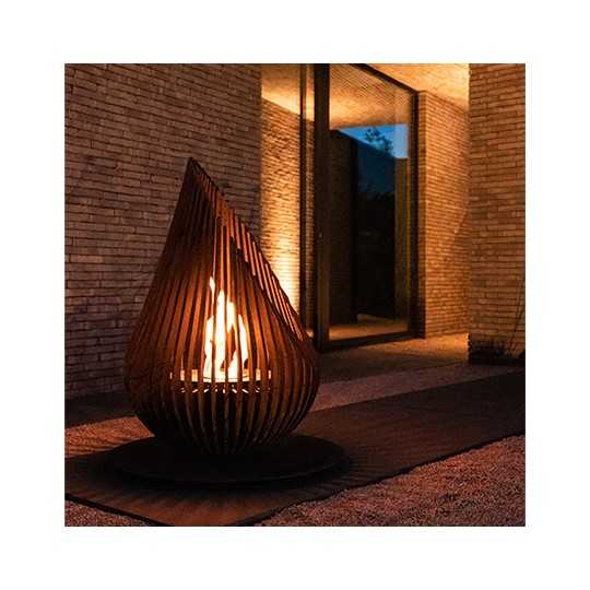 Ethanol Firepit Sculpture Garden Indoor Outdoor Corten Steel Dewdrop M GLOWBUS