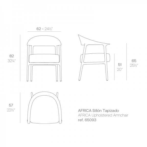 dimension upholstered dining chair with armrests indoor outdoor AFRICA Vondom 65093