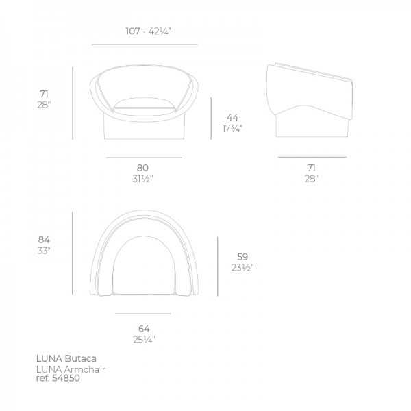dimensions fauteuil intérieur extérieur Luna Vondom