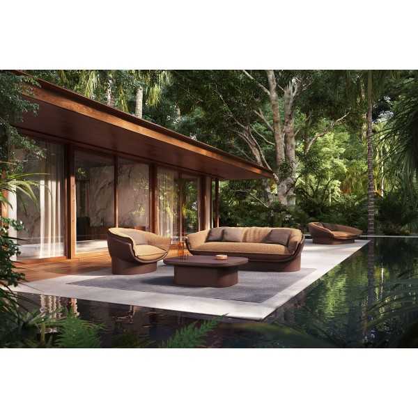 Terrasse avec canapé 3 places intérieur extérieur vondom sur une terrasse