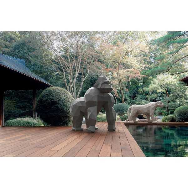 origami sculpture of a gorilla on a terrace