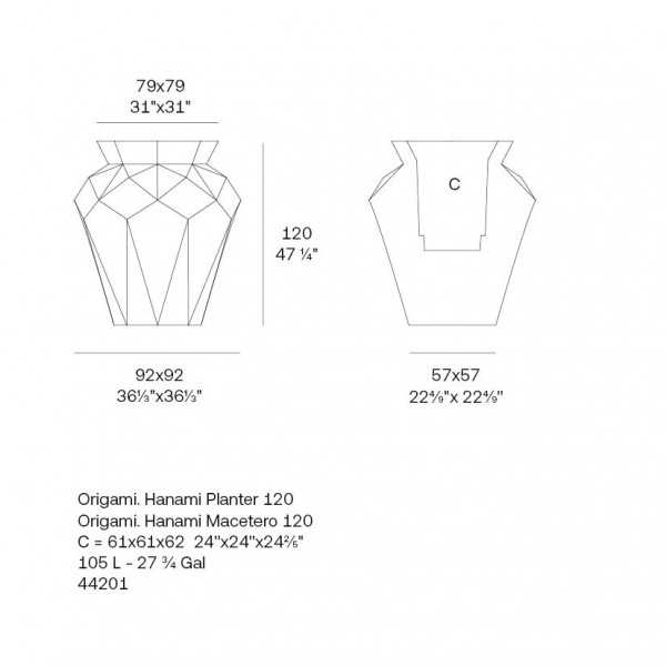 Dimensions du pot de fleurs hanami origami vondom