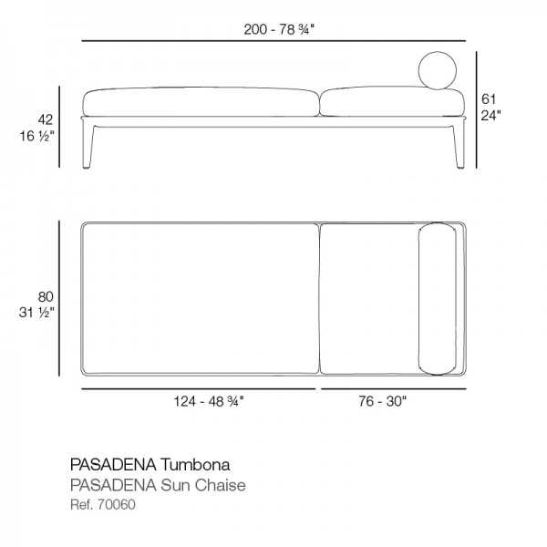 Dimensions of the PASADENA Vondom padded aluminum sun lounger