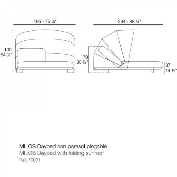 MILOS Vondom 2-seater wooden sun lounger with opening roof