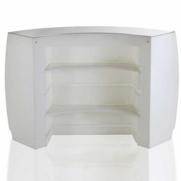 Up to 4 shelves (sold separately) can be disposed in the Fiesta Curved Bar Counter