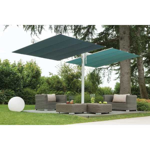 Parasol Flexy Twin avec Double Panneaux Toile couleur différente sur Terrasse