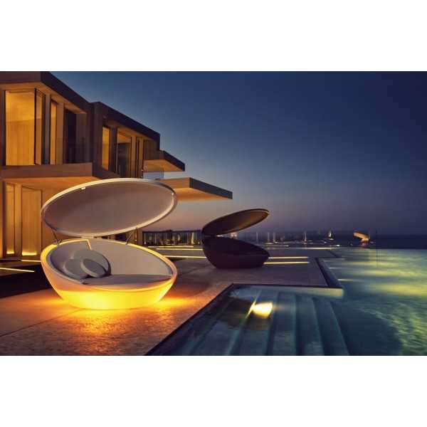 ULM Daybed With Parasol and Led Light Polyethylene Translucent with matt Finish by Vondom