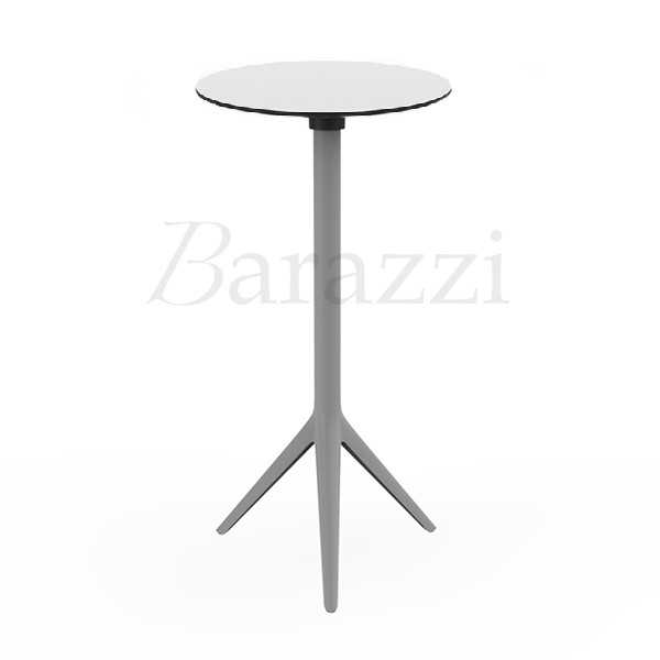 Table Haute Ronde MARI-SOL Pietement couleur Acier Base Trepied et Plateau Blanc a bord Noir Mobilier Ultra Resistant