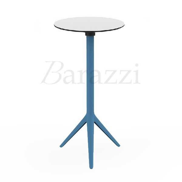 MARI-SOL Blue High Bar Table Tripod Structure and White with Black Edge Round Table Top for Intensive use