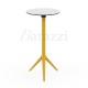 Mange Debout Aluminium et HPL Rond MARI-SOL Base Moutarde et Plateau Blanc a bord Noir