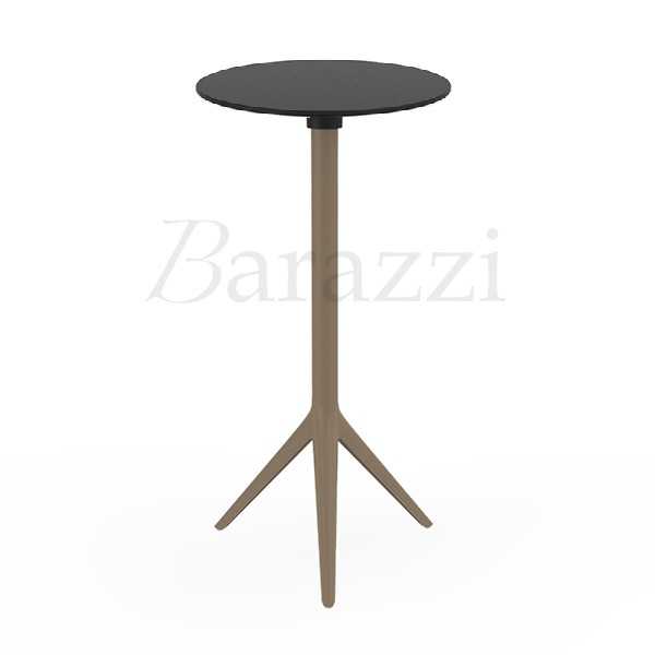 Table Mange Debout MARI-SOL Sable et Plateau Rond en HPL Noir usage interieur et exterieur