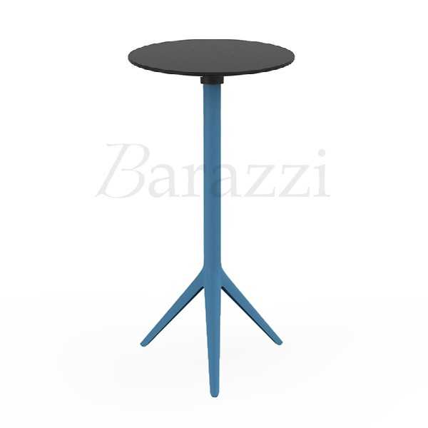 Table de Bar Bleue MARI-SOL avec Plateau Rond en HPL Noir pour Professionnels CHR