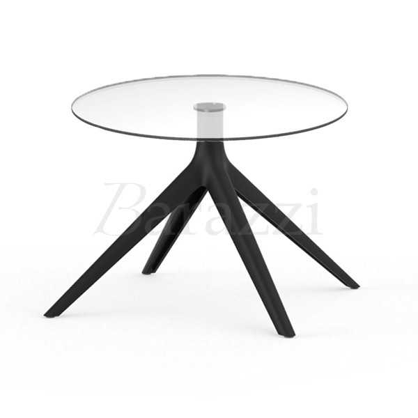 Table d Appoint Ronde MARI-SOL Noire avec Structure Aluminium 4 Pieds et Plateau en Verre