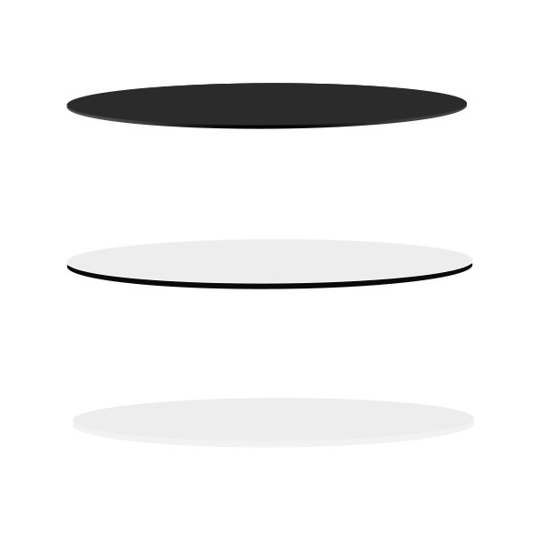 MARI-SOL Round Table Tops in 3 diameters and 3 colors: Black with Black edge, White with Black edge, White with White edge