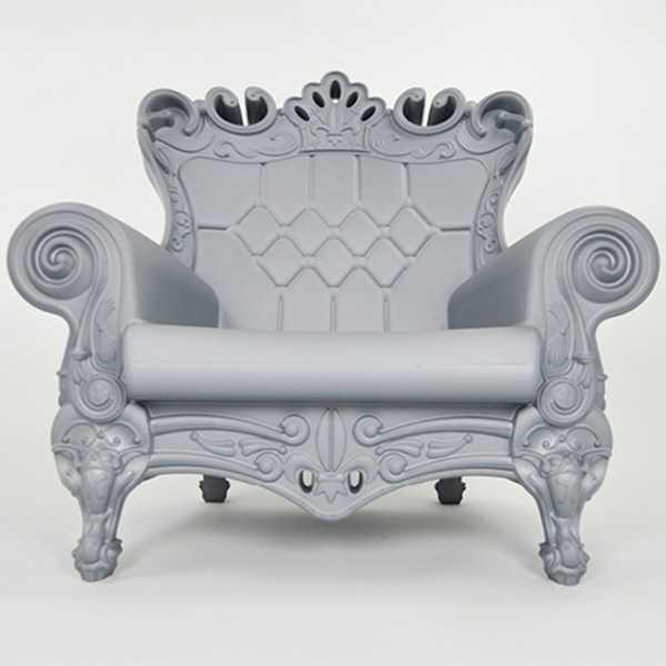 Armchair Lacquered Color Metallic Silver Queen of Love Slide Design
