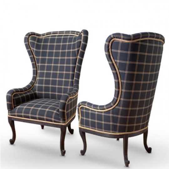 Fauteuil Siege Baroque APPEAL avec Dossier Haut et Tissu Classique Tartan