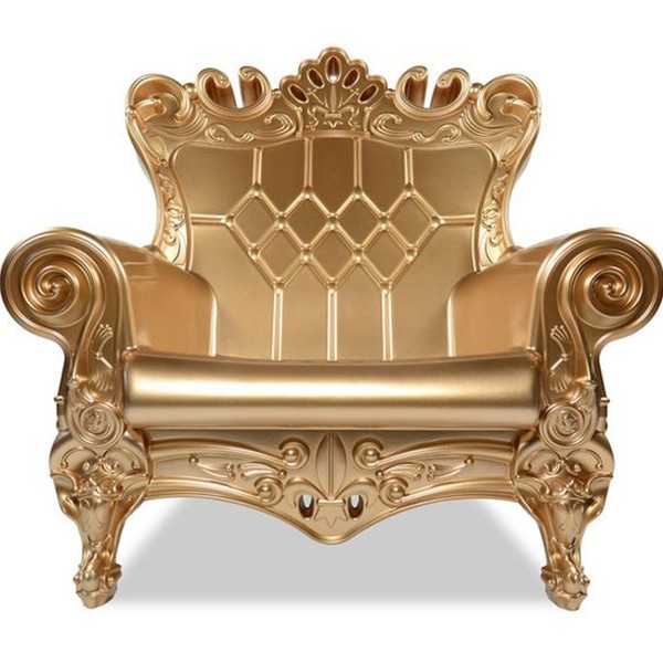 Armchair Lacquered Color Supreme Metallic Gold Little Queen of Love Slide Design