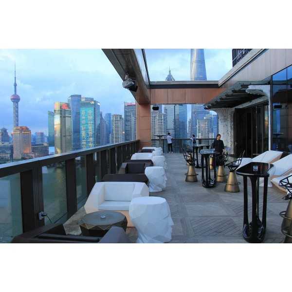 Vondom FAZ Outdoor Lighting Armchair and Daybed in Hotel with View on Shangai Switched off