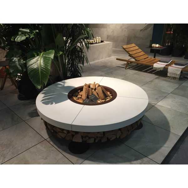 ERCOLE White 150 Round Outdoor Fire Pit White Concrete and Steel