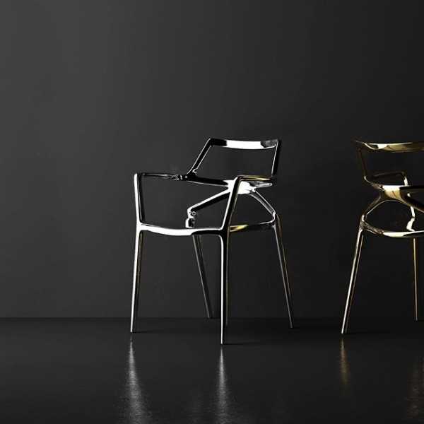 DELTA SILVER Outdoor Seat with Armrests Silvered Lacquered Gloss Vondom