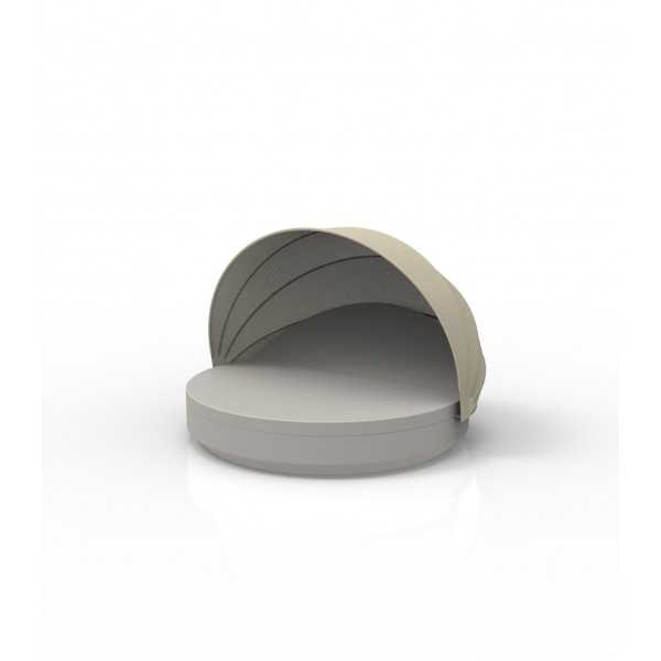 Taupe Sun lounger with Reclining Backrest and Parasol Ecru
