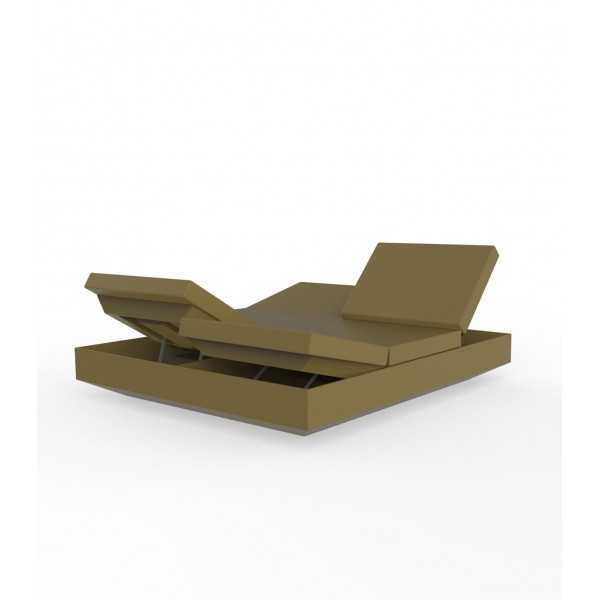 Poolside Long Couch for 2 Vela Daybed by Vondom with 4 Reclining Backrests - Khaki Color with Matt Finish