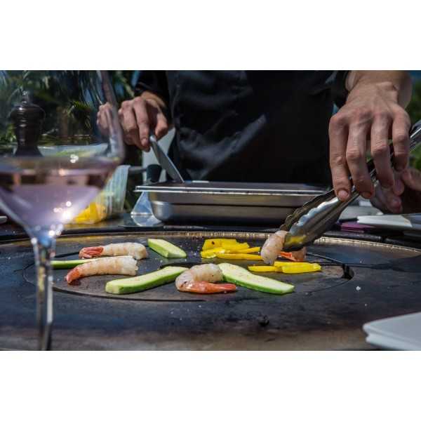 Cooking vegetables and shellfish on the Vulx Fusion High Gas BBQ Table