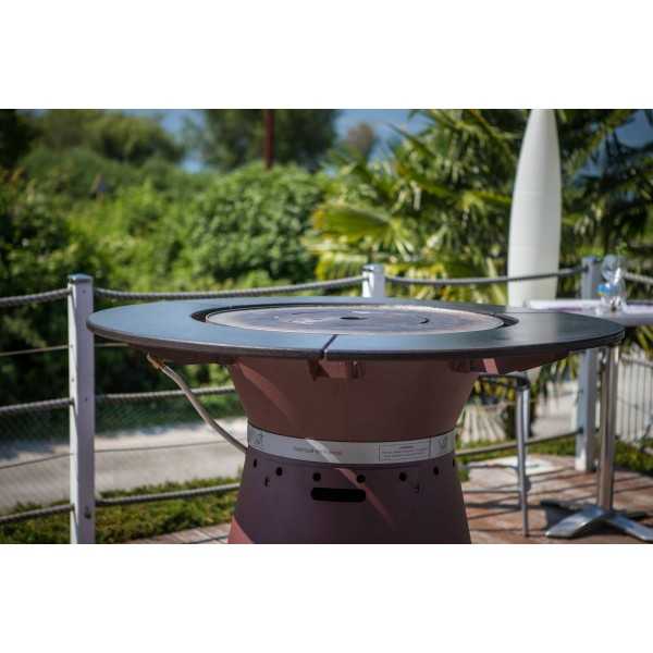 High garden tables with integrated gas grill FUSION High Gas by VULX in Corten color