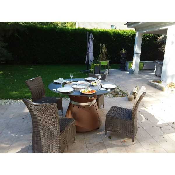 Table Brasero Plancha Fusion RONDE + PIED Ht 110 - CORTEN ou EPOXY VULX -  Barbecues charbon de bois - Jardin Concept