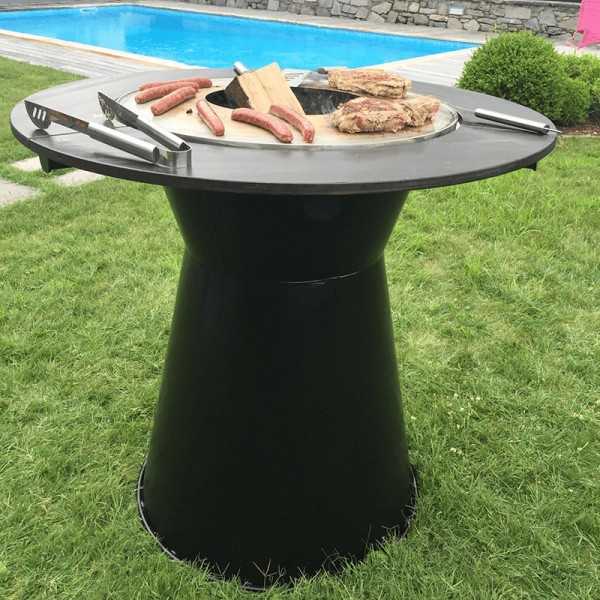 Table Brasero Plancha Fusion RONDE + PIED Ht 110 - CORTEN ou EPOXY VULX -  Barbecues charbon de bois - Jardin Concept