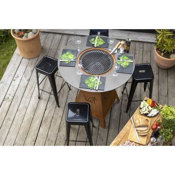 Outdoor bar table 4 seats Barbecue Brasero with grill MAGMA BOIS de VULX