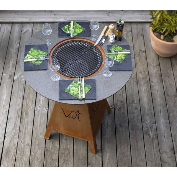 Table Brasero Plancha Haute Fusion High Bois et Gaz Pour 8 Personnes