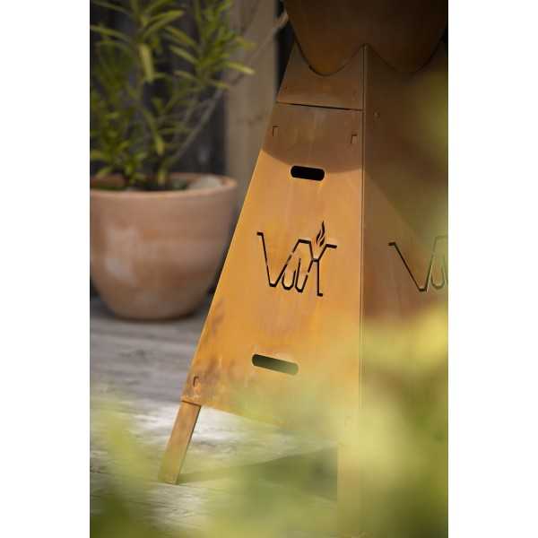 Detail du mange debout industriel Acier Corten MAGMA de VULX concept original de brasero barbecue