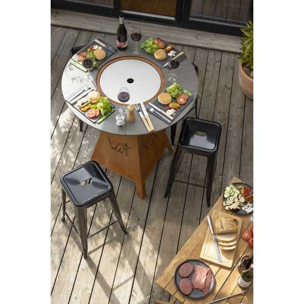 Table haute extérieure plancha pour événementiel restaurant plein air MAGMA High Gaz de Vulx