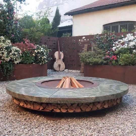 ERCOLE Rainforest Green Marble Outdoor Fire Pit 250cm diameter