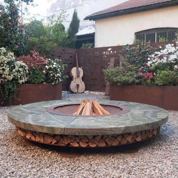 ERCOLE Rainforest Green Marble Outdoor Fire Pit 250cm diameter