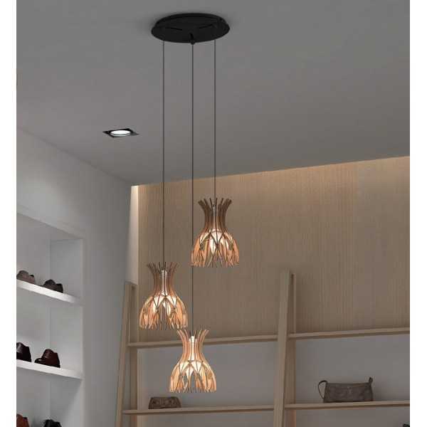 Domita S/20/3L Pendant Lamp - Natural Beech Wood - Bover