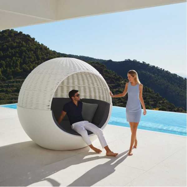 Canapé Lit Rond ULM MOON DAYBED Parasol Tressé Mat - Transat Rond - Vondom