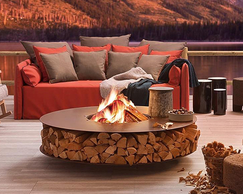 Brazier trendy round wood fire ak47