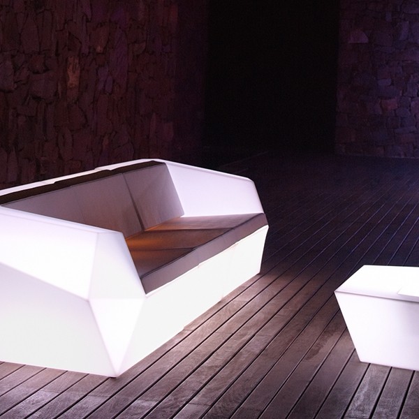 FAZ sofa module gauche lumineux blanc divan extérieur facettes déstructurées lumière blanche - VONDOM