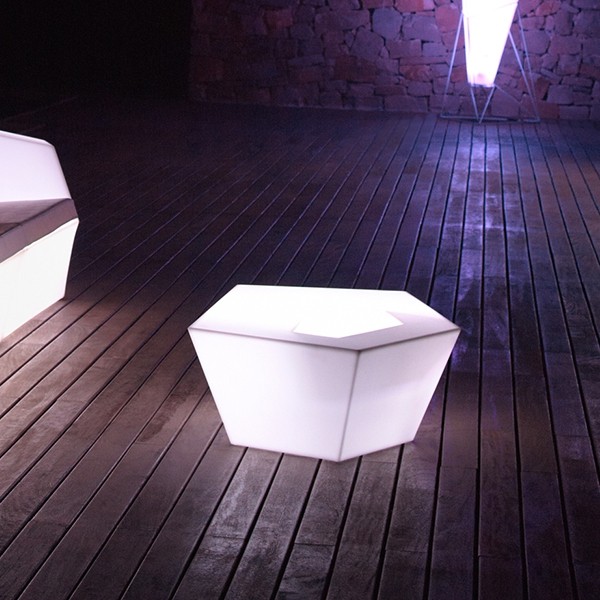 FAZ coffee table LED white - outdoor table with white LED light and glass bucket - VONDOM