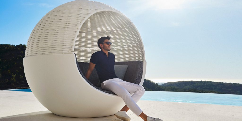 ULM moon daybed matte braided umbrella - round transat - VONDOM