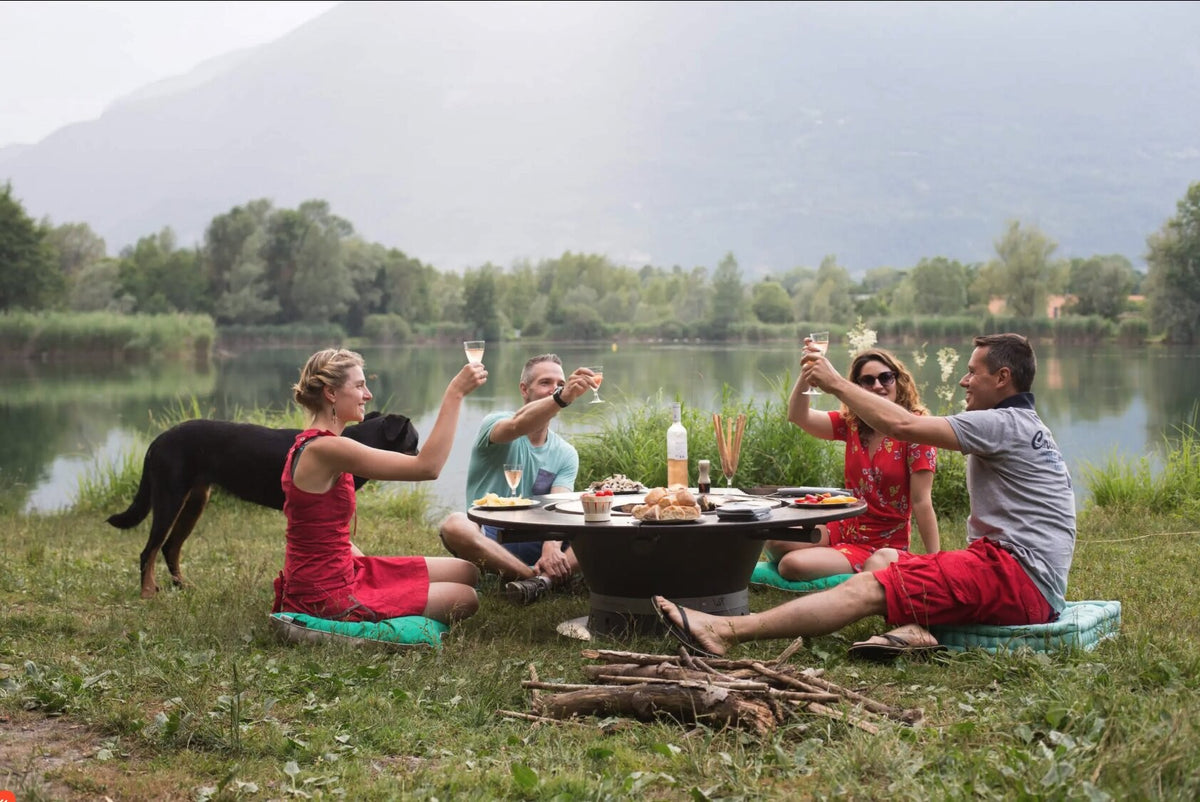 FUSION LOW WOOD - Fire Pit BBQ Table For 8 Persons