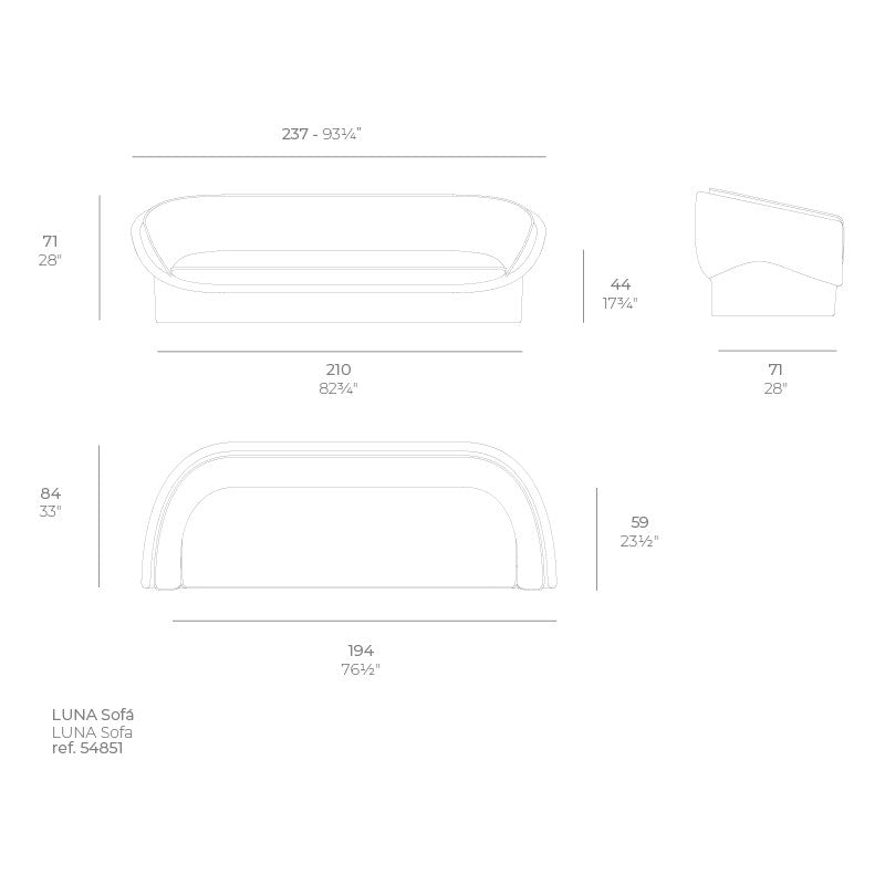 Dimensions Luna Vondom 3-Seater Indoor/Outdoor Sofa