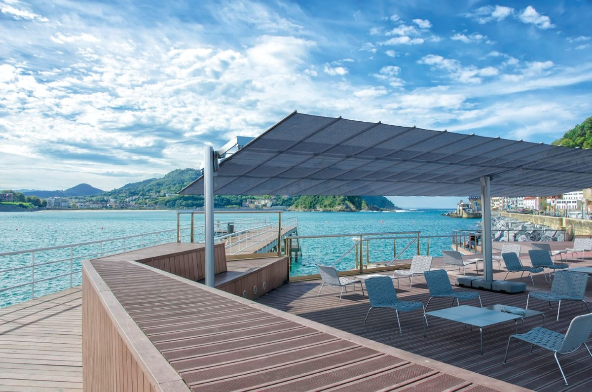 Grand Parasol Modulaire FLEXY LARGE avec un faible encombrement au sol
