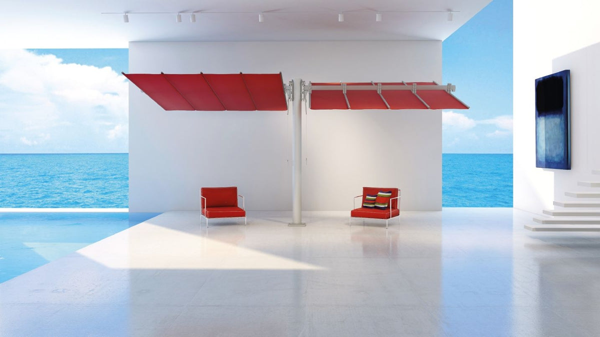 FLEXY TWIN Sun Umbrella with 2 sliding canopies Ideal Poolside and Terrace