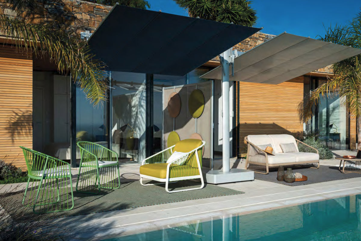 FLEXY TWIN Sun Umbrella with 2 sliding canopies Ideal Poolside and Terrace